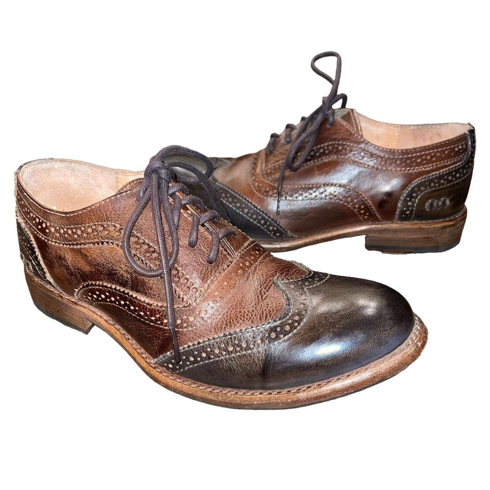 Bed Stu Natural Leather Vibram Soles Channing Oxford Wingtip Shoes Brown